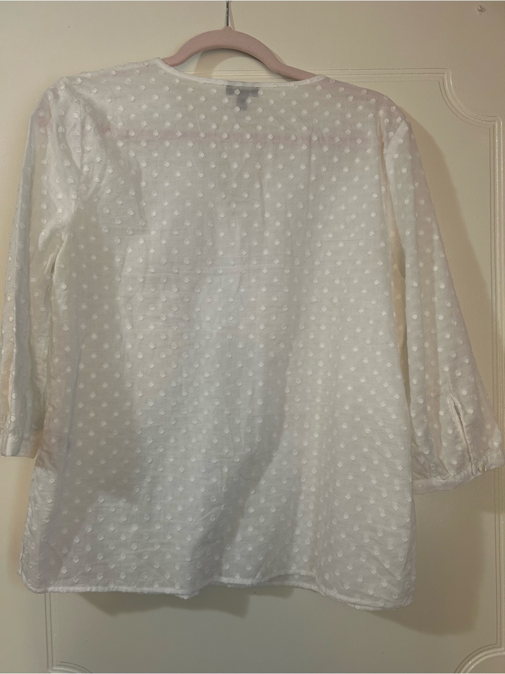 Talbots White Dot-Texture Ruffle-Trim Blouse - Picture 2 of 3